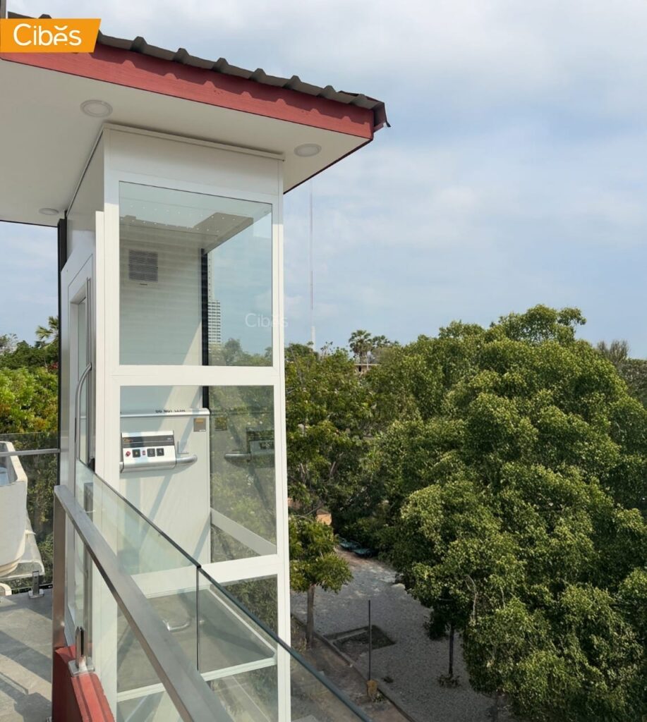 Cibes Uno Standard Outdoor Lift 2 floors with RAL9016 (White) (Size 1035 x 950)