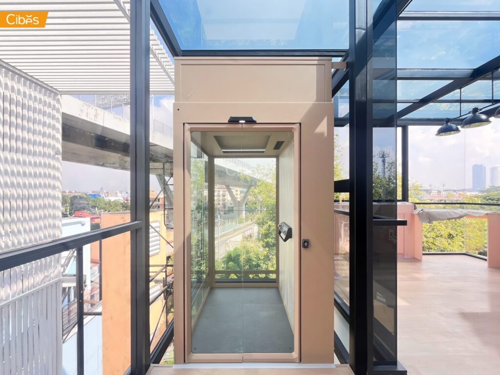 Cibes V90 Aurora - Home lift for 5th floors with Oriental Grey Beige (Size 1110 x 1415)