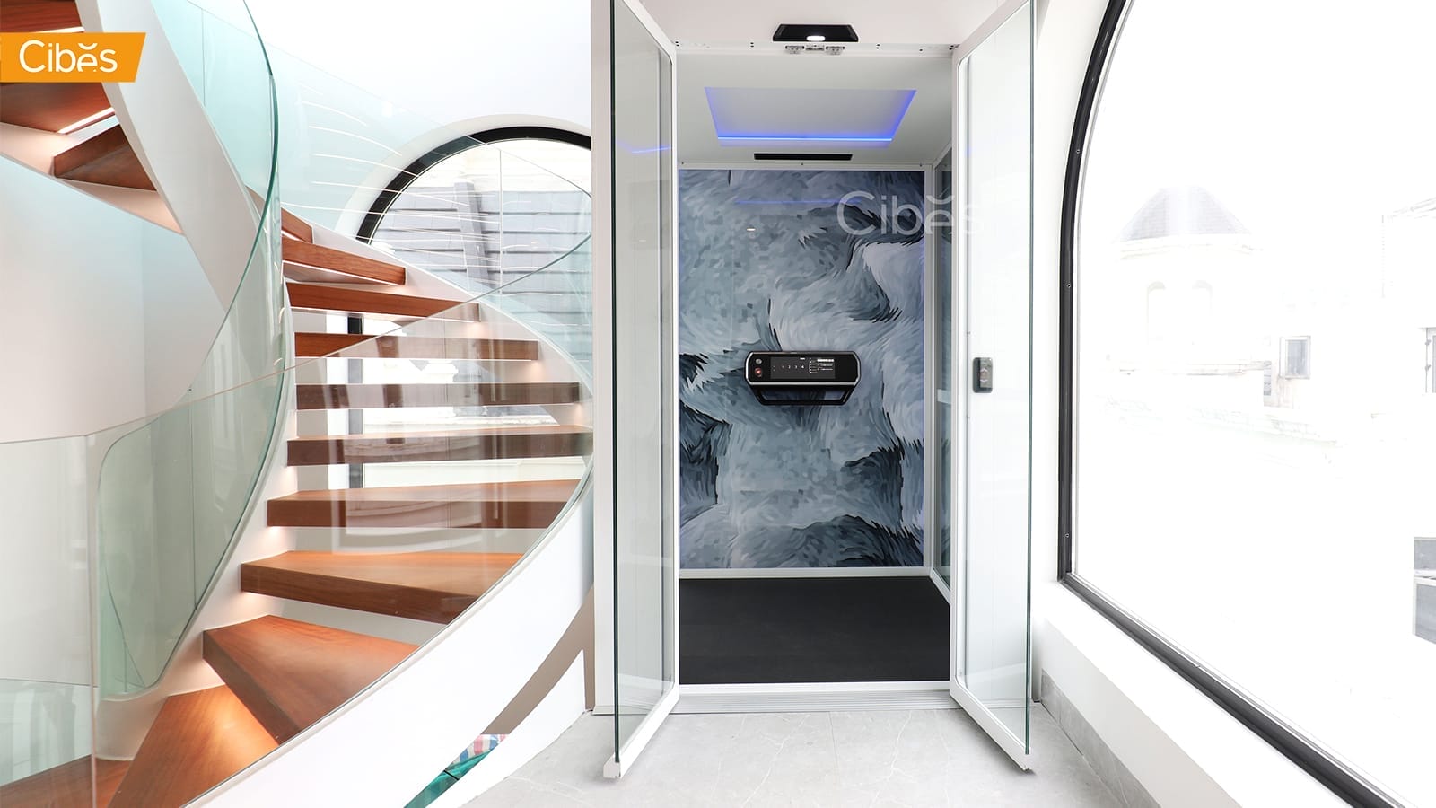 Cibes V90 Galaxy Private Home Lift 4 Floors with ORGANIC SIGNAL WHITE (Size 1210×1215 mm)